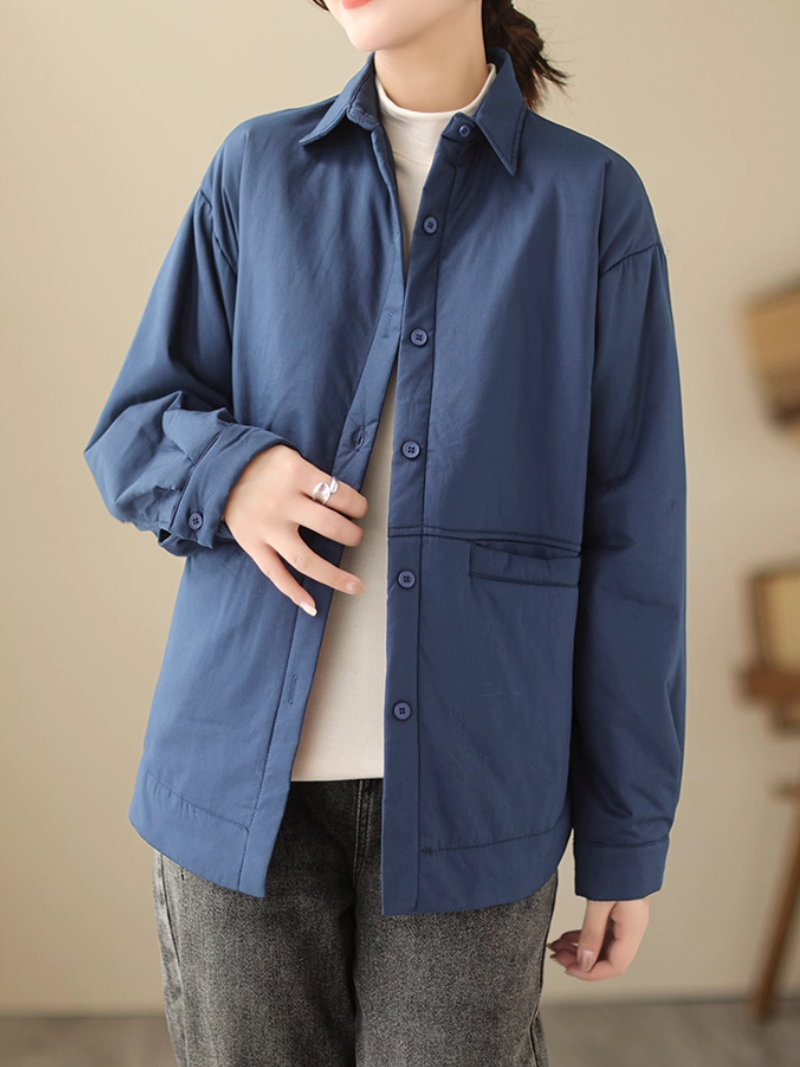 Minimalist cotton-nylon women's jacket, relaxed shacket with refined button front