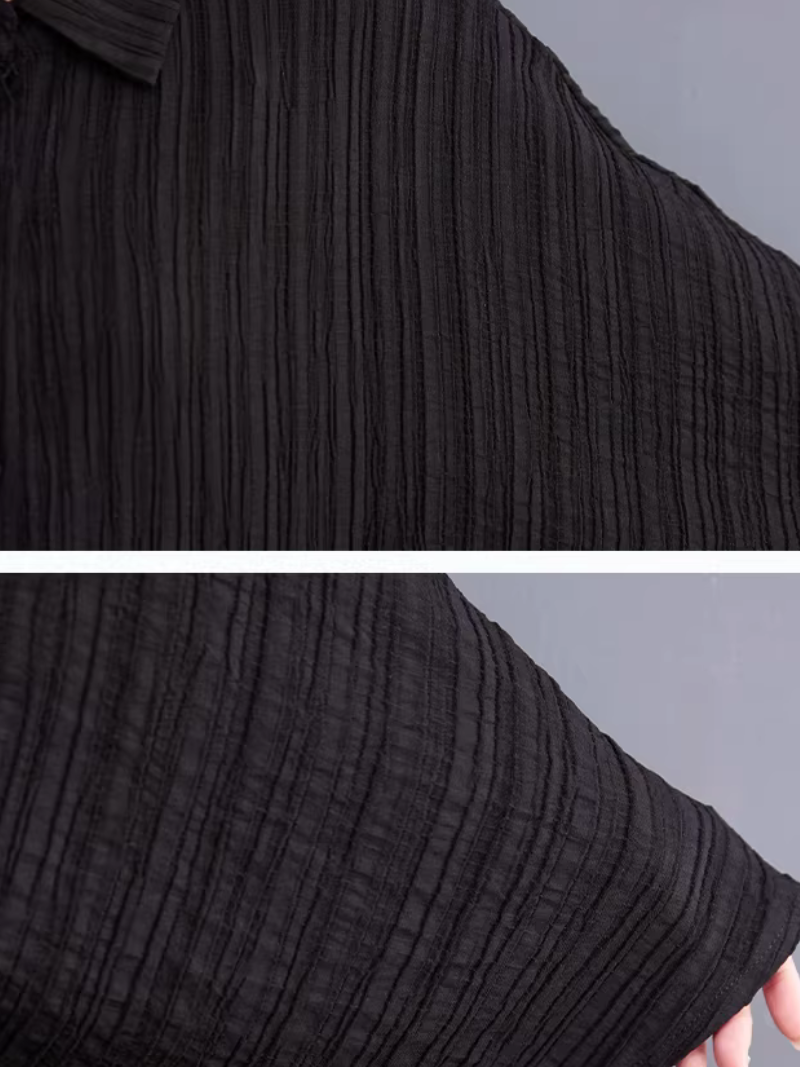 Asymmetric Pleated Oversized Shirt Tunic in Polyester, Sculptural Statement Blouse