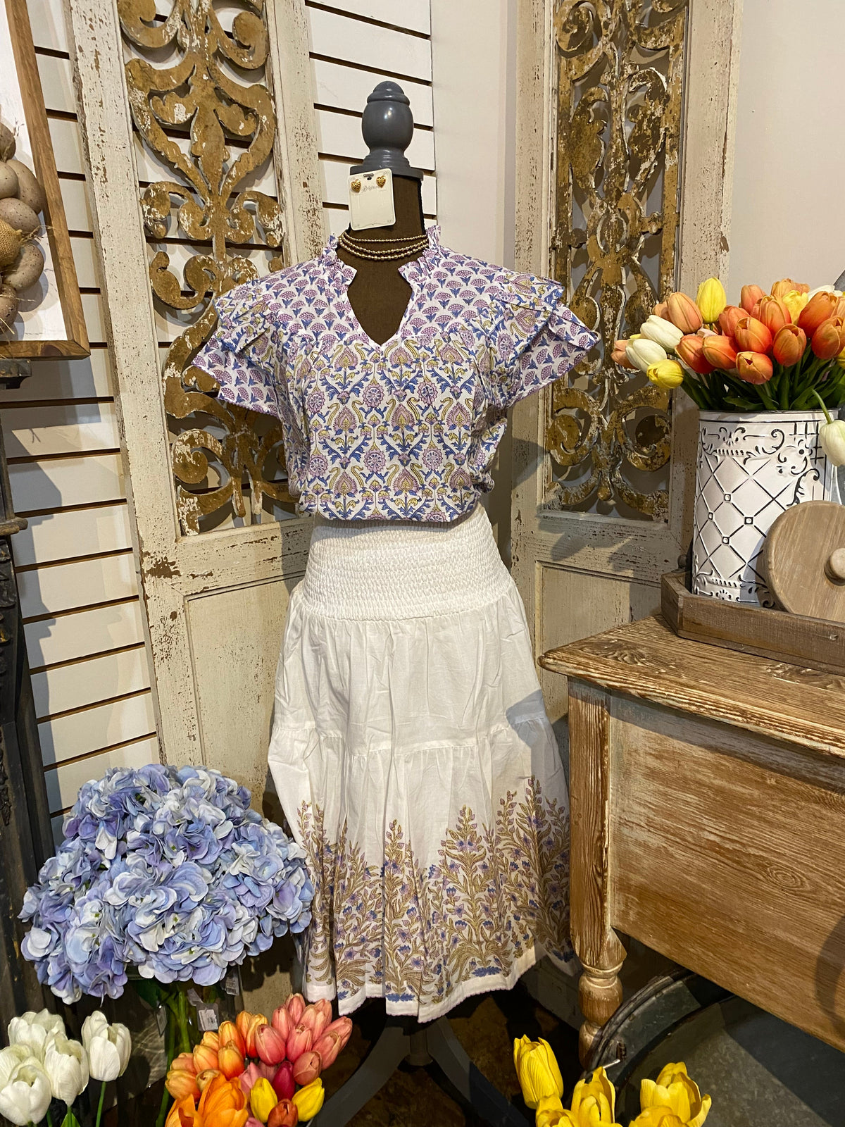 Border block print skirt