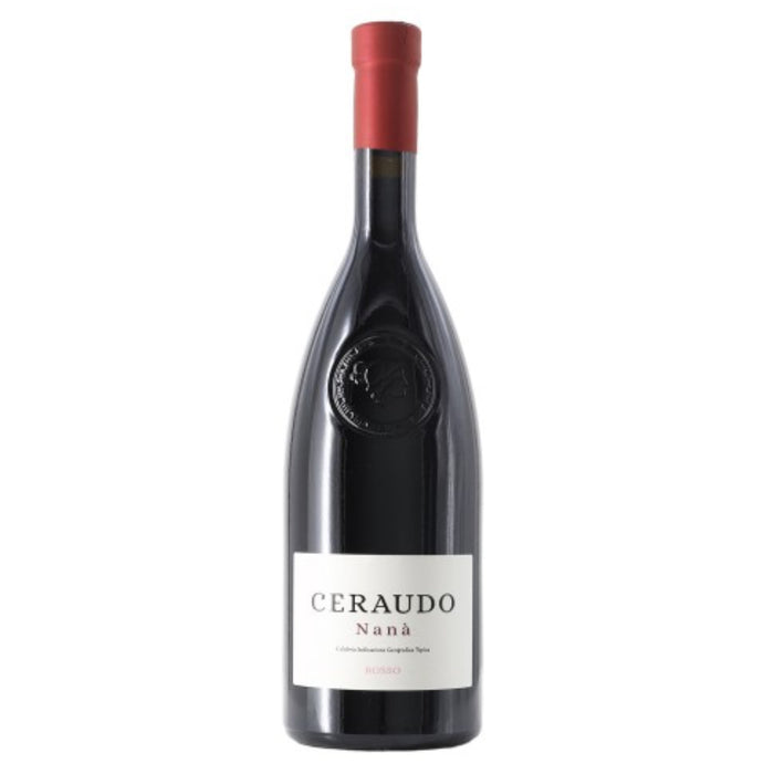 Ceraudo Nana red wine bottle (2020) with front label and red foil neck