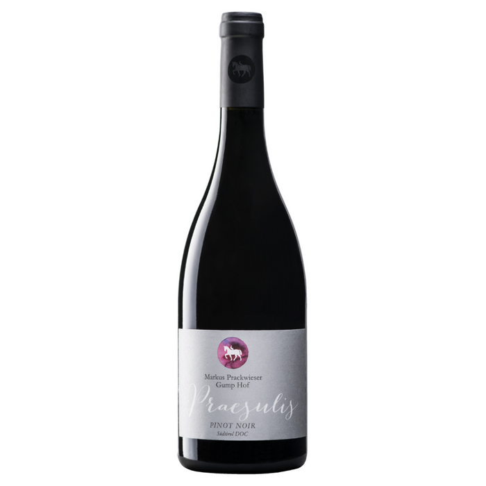 Pinot Nero 2021 red wine bottle with Praesulis label on dark glass