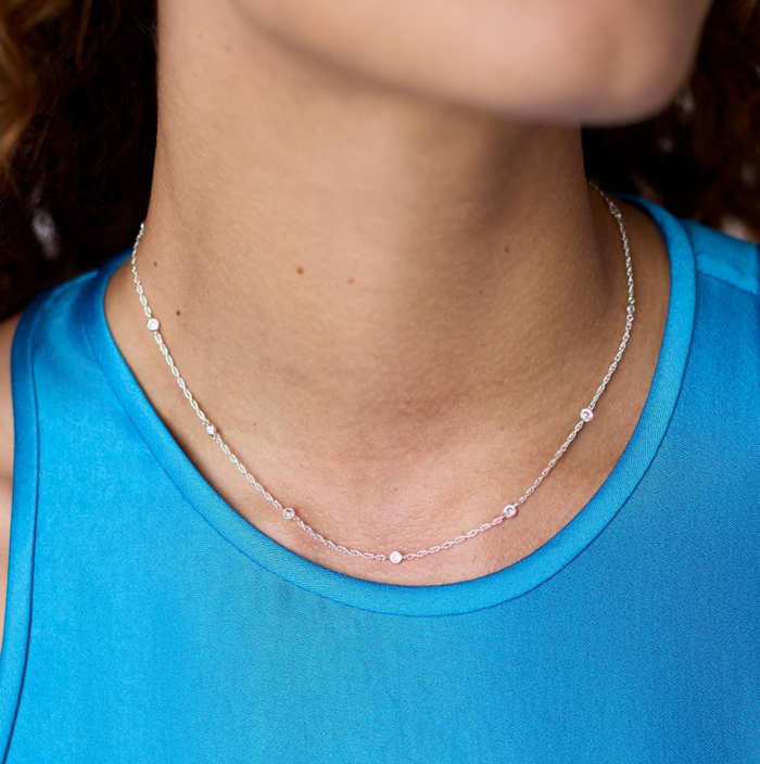 Julie Vos Celeste Delicate Station CZ Necklace in Silver Necklaces in at Wrapsody