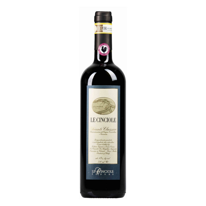 Le Cinciole Chianti Classico 2022 wine bottle with dark glass and cream label