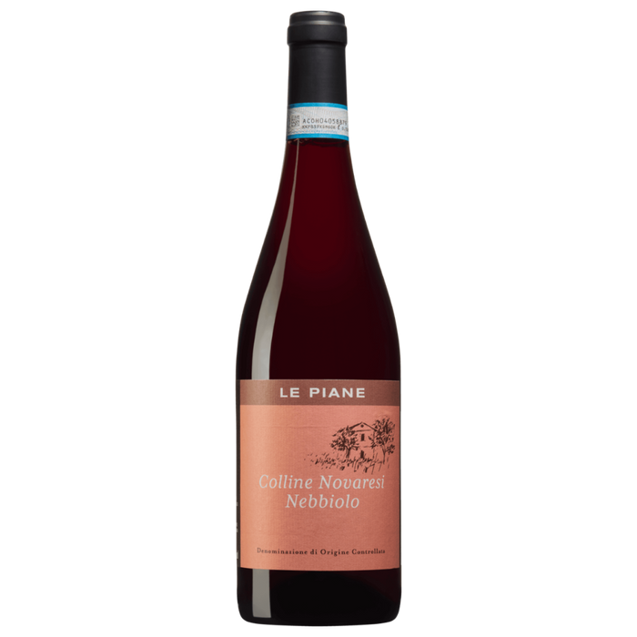 Le Piane Colline Novaresi Nebbiolo 2024 wine bottle, dark red glass, blue band label