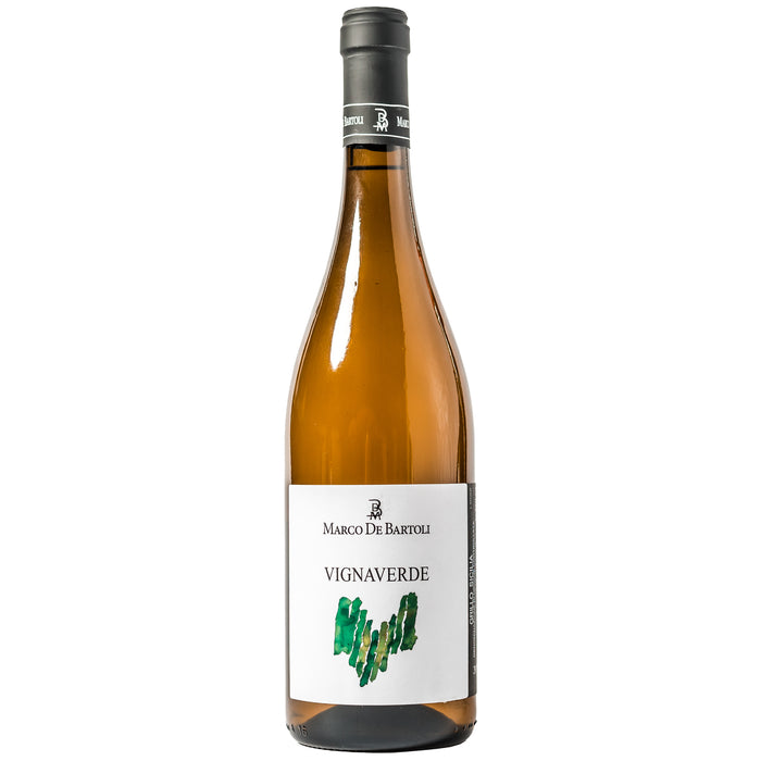Marco de Bartoli Vignaverde Grillo 2022 wine bottle with green grape-themed label