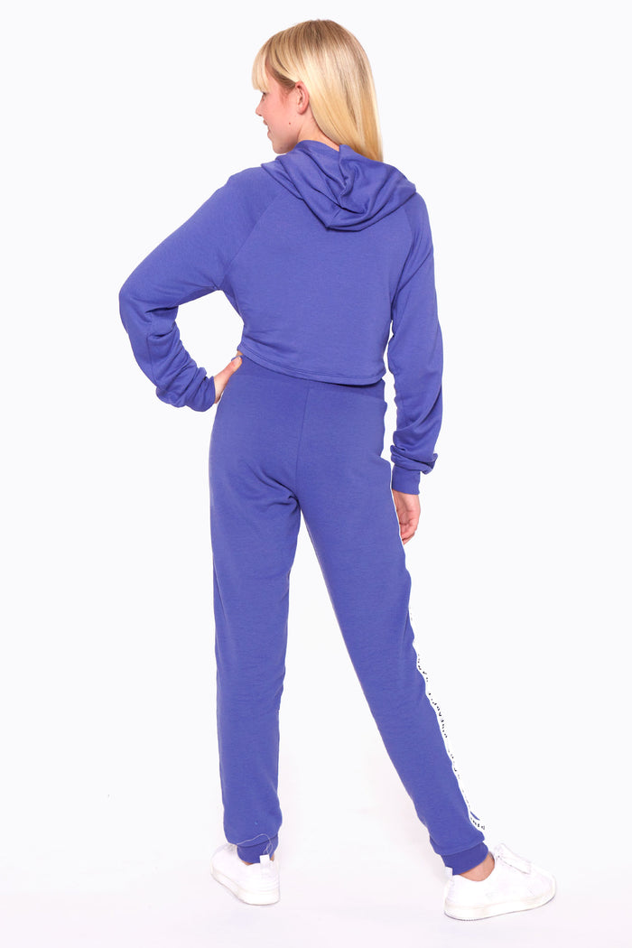 Girl wearing Pineapple Blue Denim Stripe Jacquard Joggers