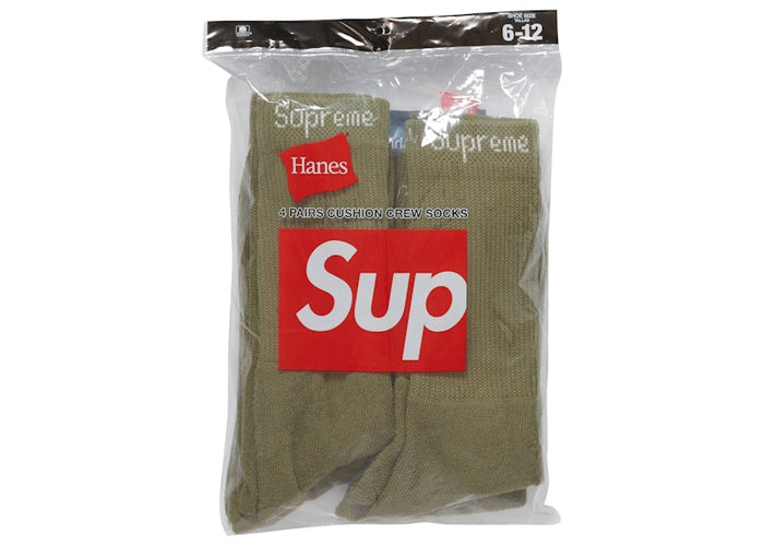 Supreme Hanes Crew Socks (4 Pack) Olive