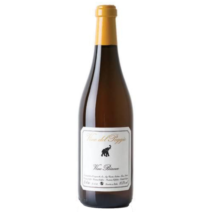 White wine bottle with gold foil cap, dark glass, and horse logo on front label