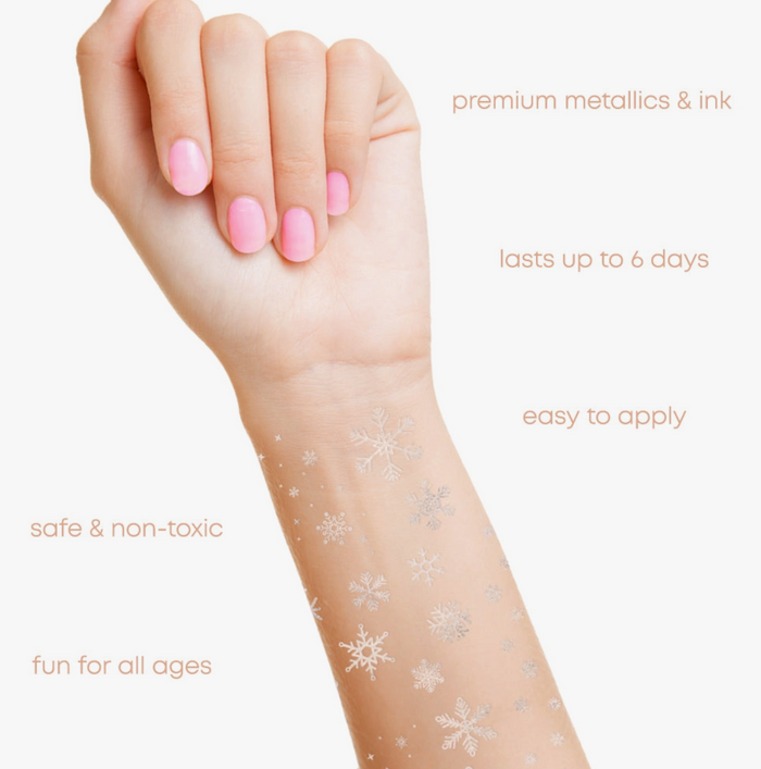 Winter Frost Holiday Metallic Silver Temporary Tattoo Pack