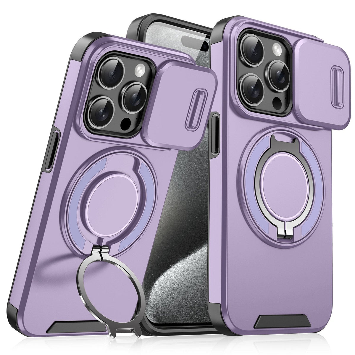 Case with Slide Camera Cover & Rotatable Ring Kickstand,  Grade Shockproof Protective Case for iPhone 11/12/13/14/15/16/17 Series