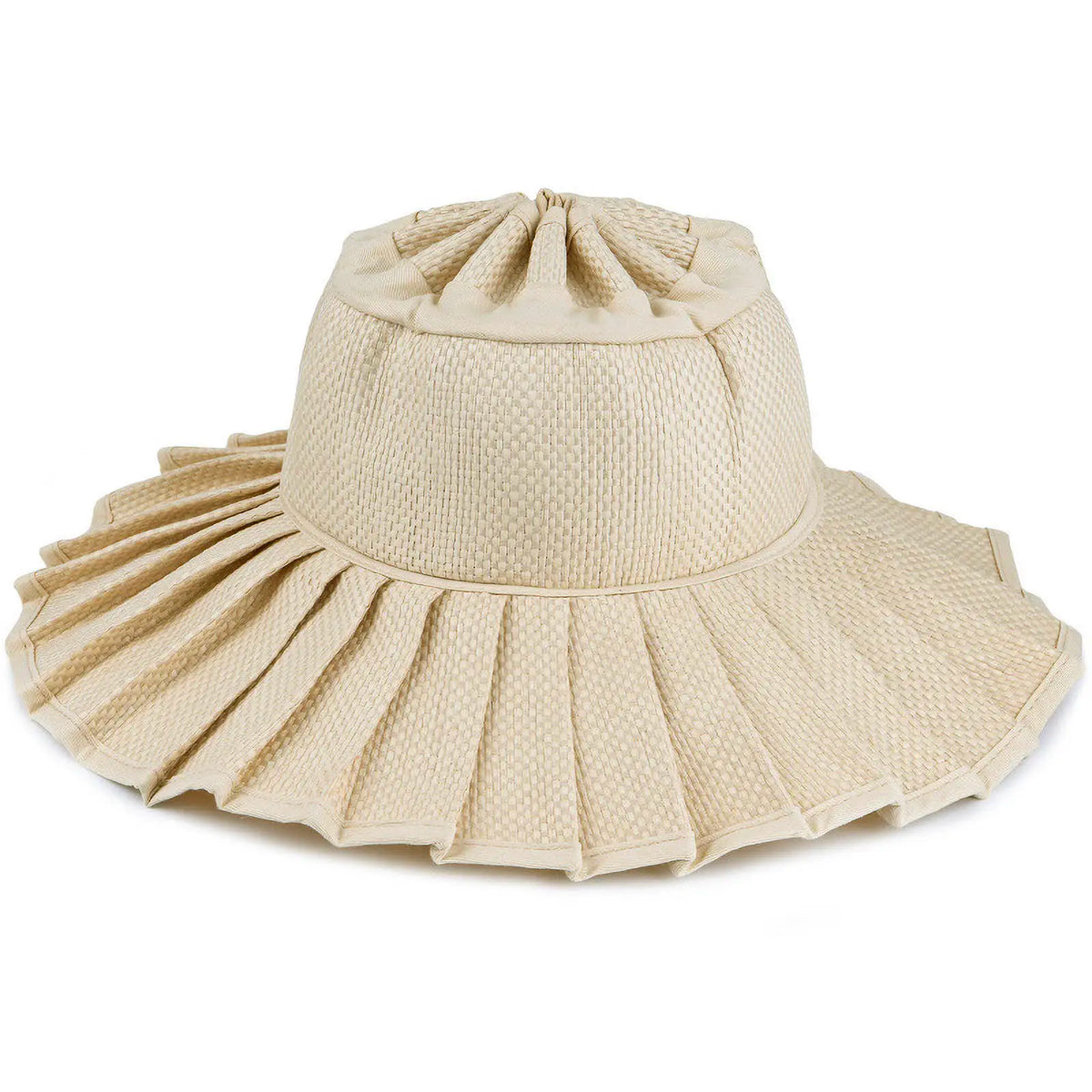 Handmade Foldable Straw Sun Hat for Women ‚Äì UPF 50+ Wide Brim Pleated Beach Hat with Ponytail Opening & Packable Roll-Up Design