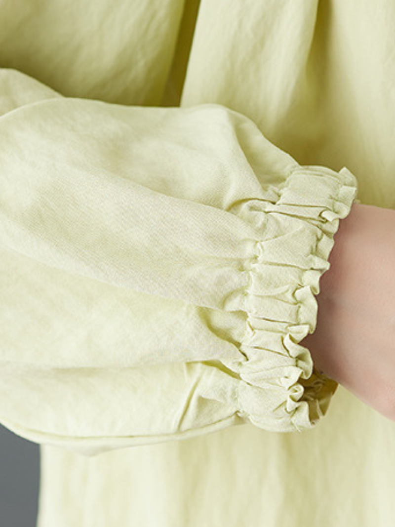 Cotton-Linen Peasant Blouse with Ruffled Cuffs for Effortless Summer Style