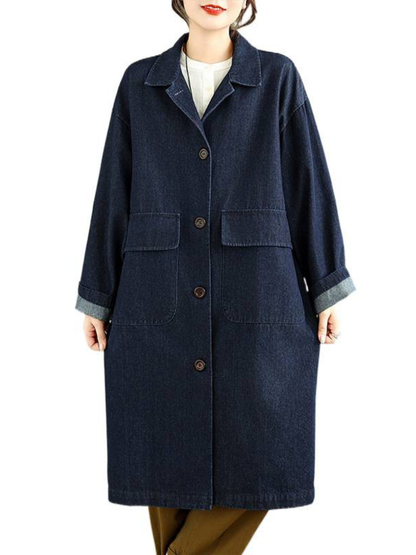 Relaxed Longline Denim Coat in Cotton with Patch Pockets, Effortless Chic
