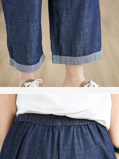 Chic Cotton Wide-Leg Pants, Cropped Drawstring Trousers for Effortless Style