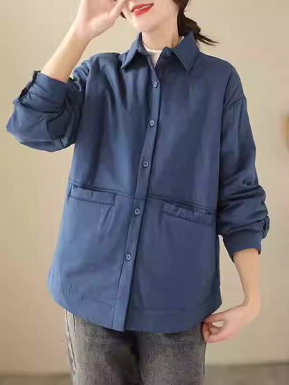 Minimalist cotton-nylon women's jacket, relaxed shacket with refined button front