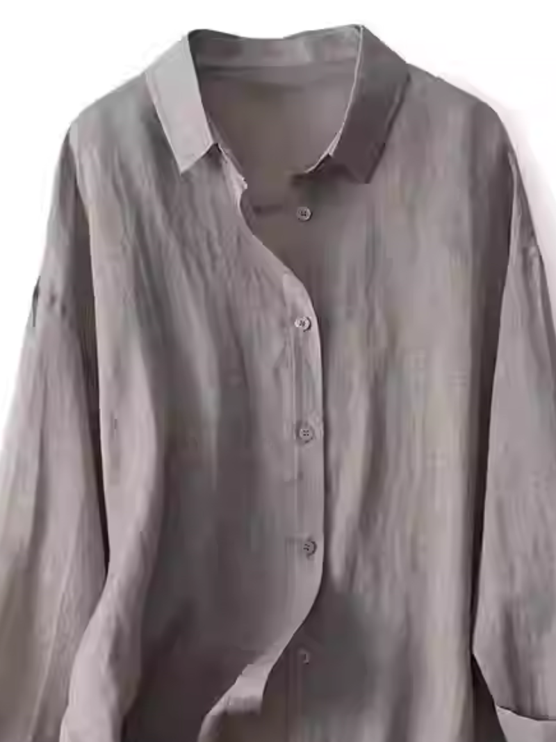 Chic Oversized Ramie Shirt, Button-Front Ease and Relaxed Collared Draping