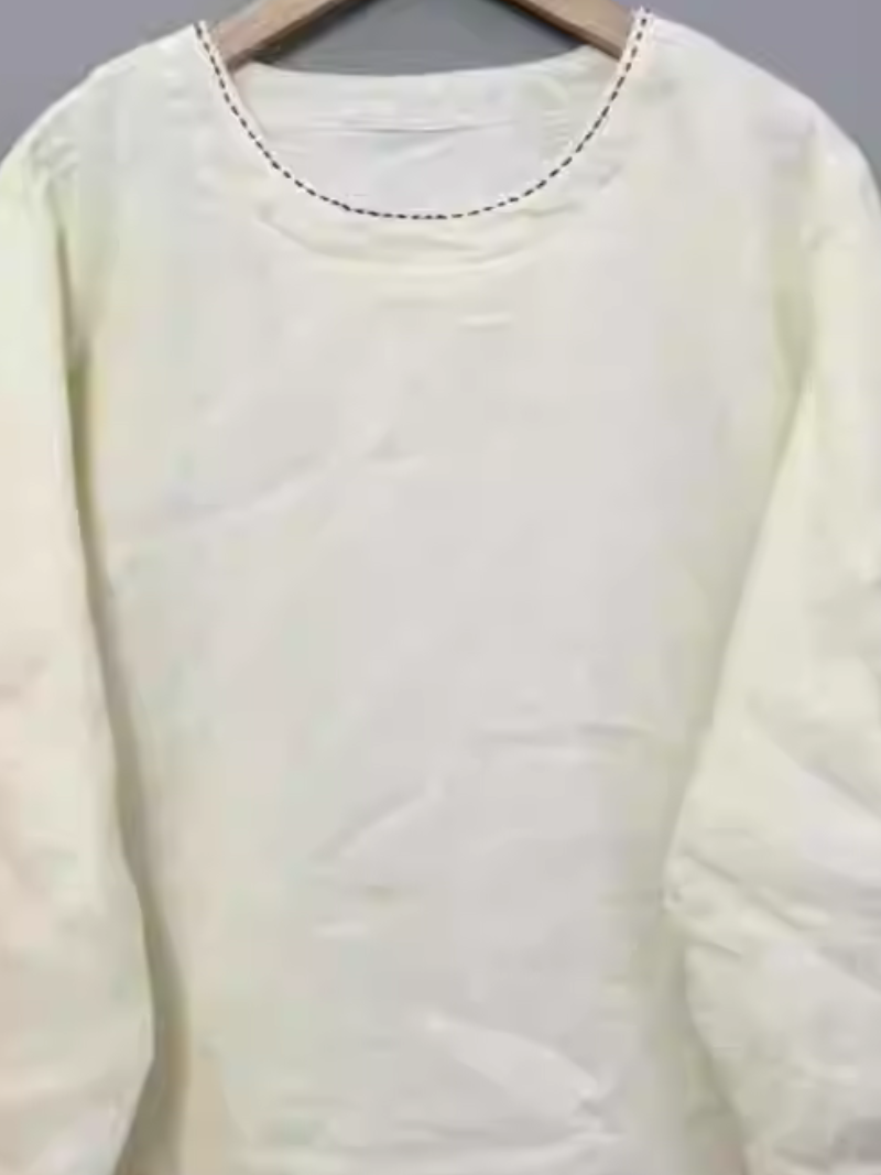 Minimal Long-Sleeve Cotton Blouse with Round Neckline, Effortless Women’s Top