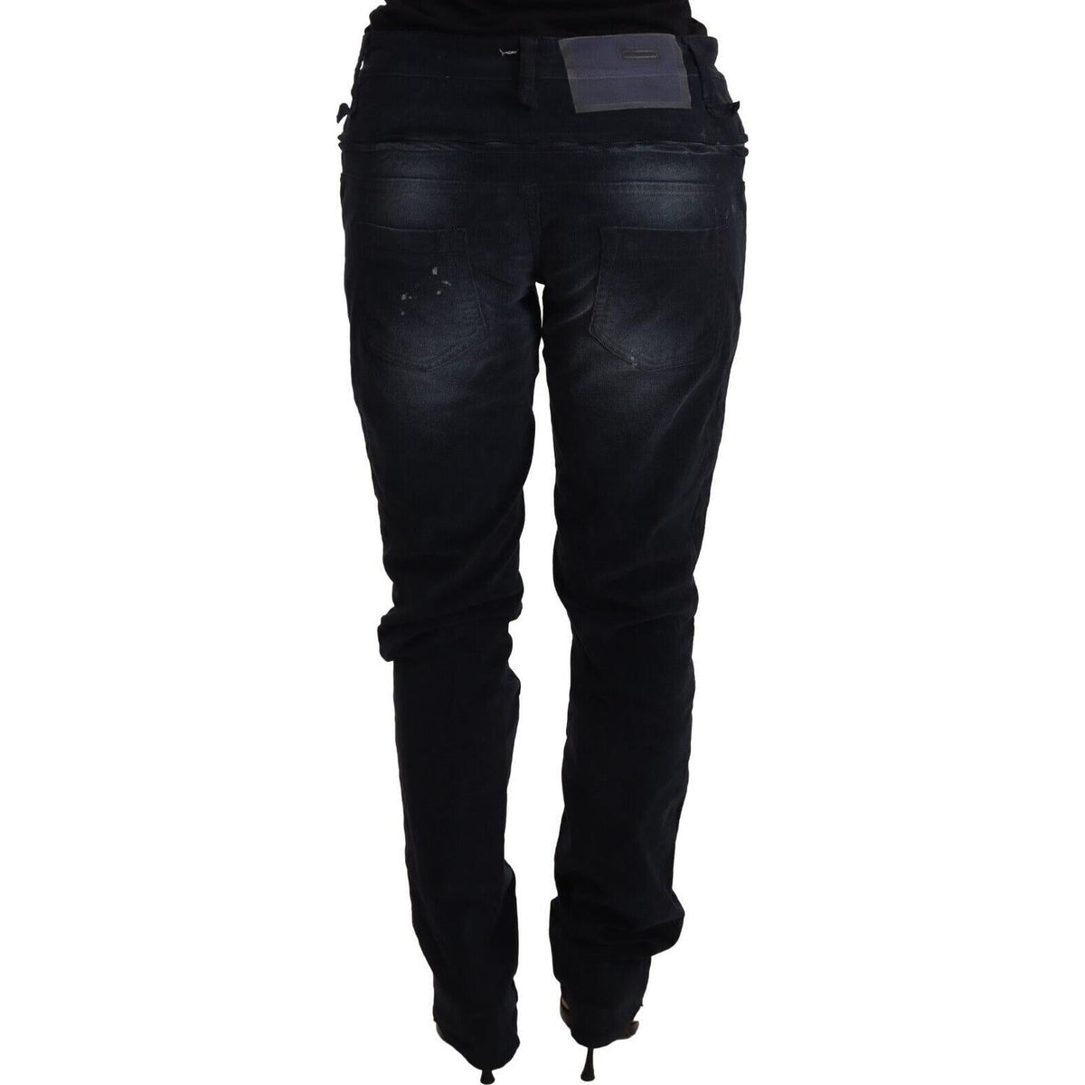 Acht Blue Washed Cotton Denim Low Waist Loose Fit Trousers Jeans