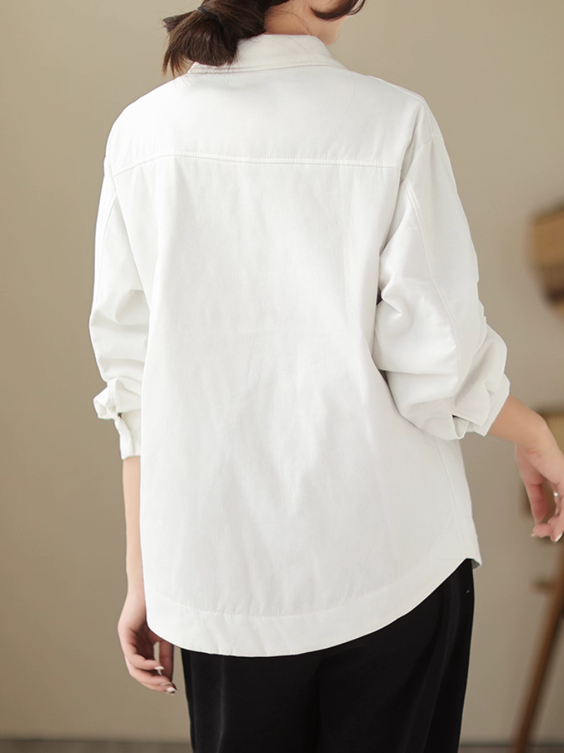 Minimalist cotton-nylon women's jacket, relaxed shacket with refined button front