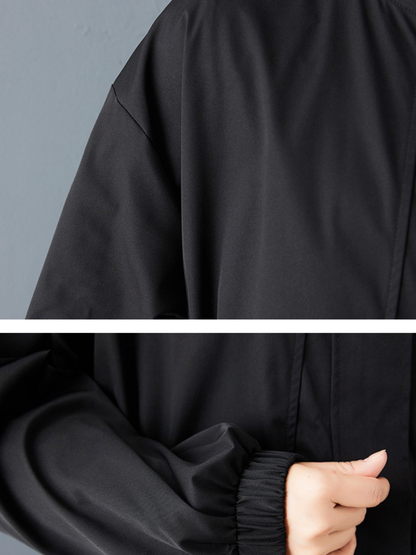 Minimalist Stand-Collar Drawstring Trench Coat, Oversized Longline Everyday Elegance