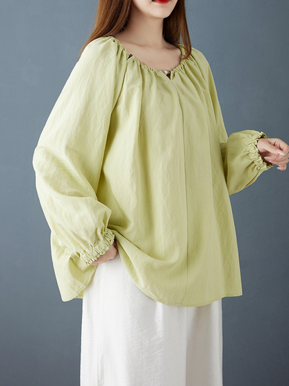Cotton-Linen Peasant Blouse with Ruffled Cuffs for Effortless Summer Style