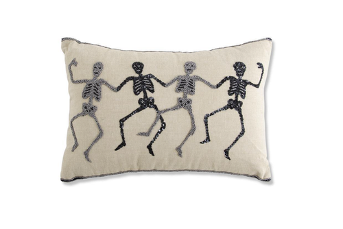 18" Tan Pillow w/ Beaded Skeletons