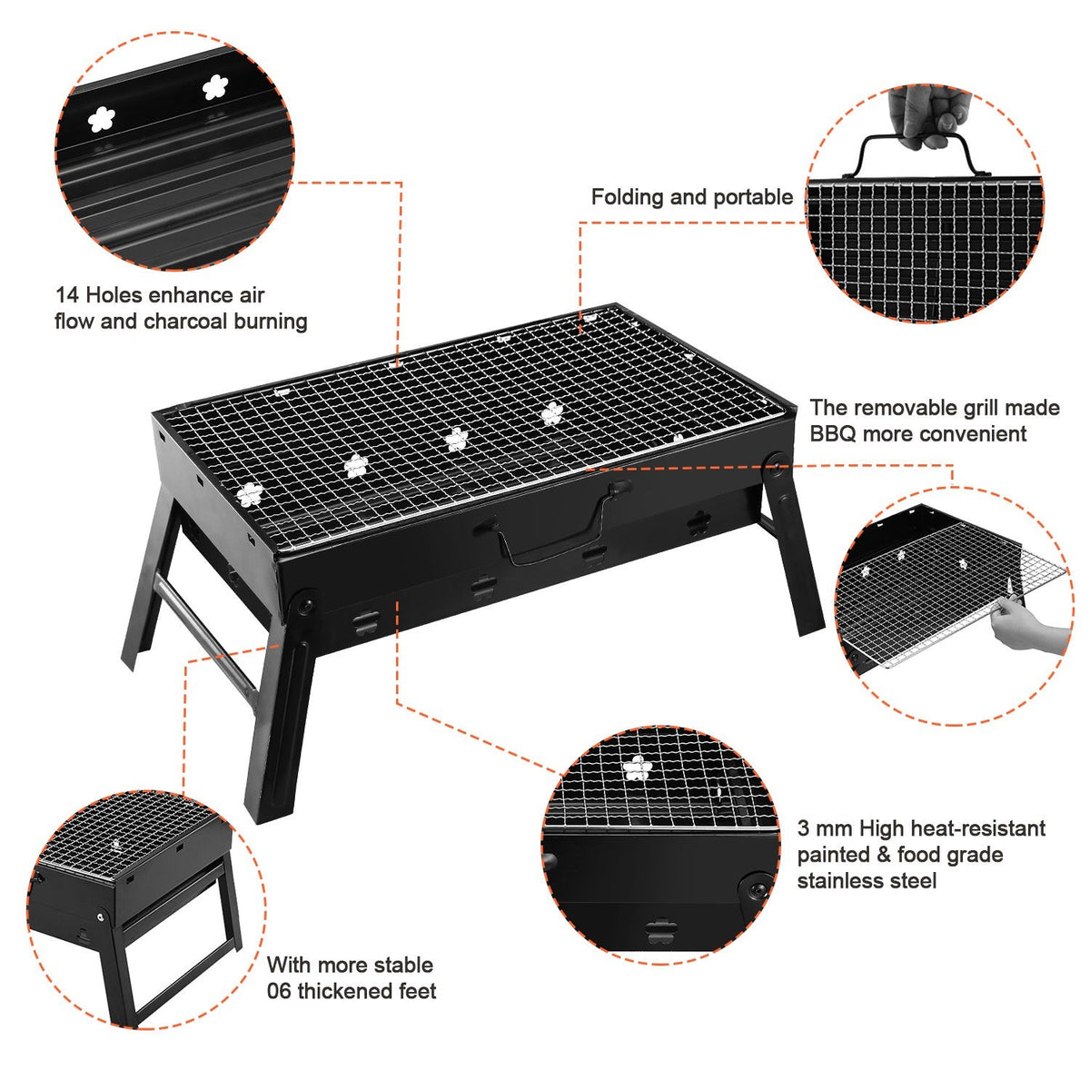 Foldable Portable Charcoal BBQ Grill – 17" Cooking Surface for Camping & Tailgating