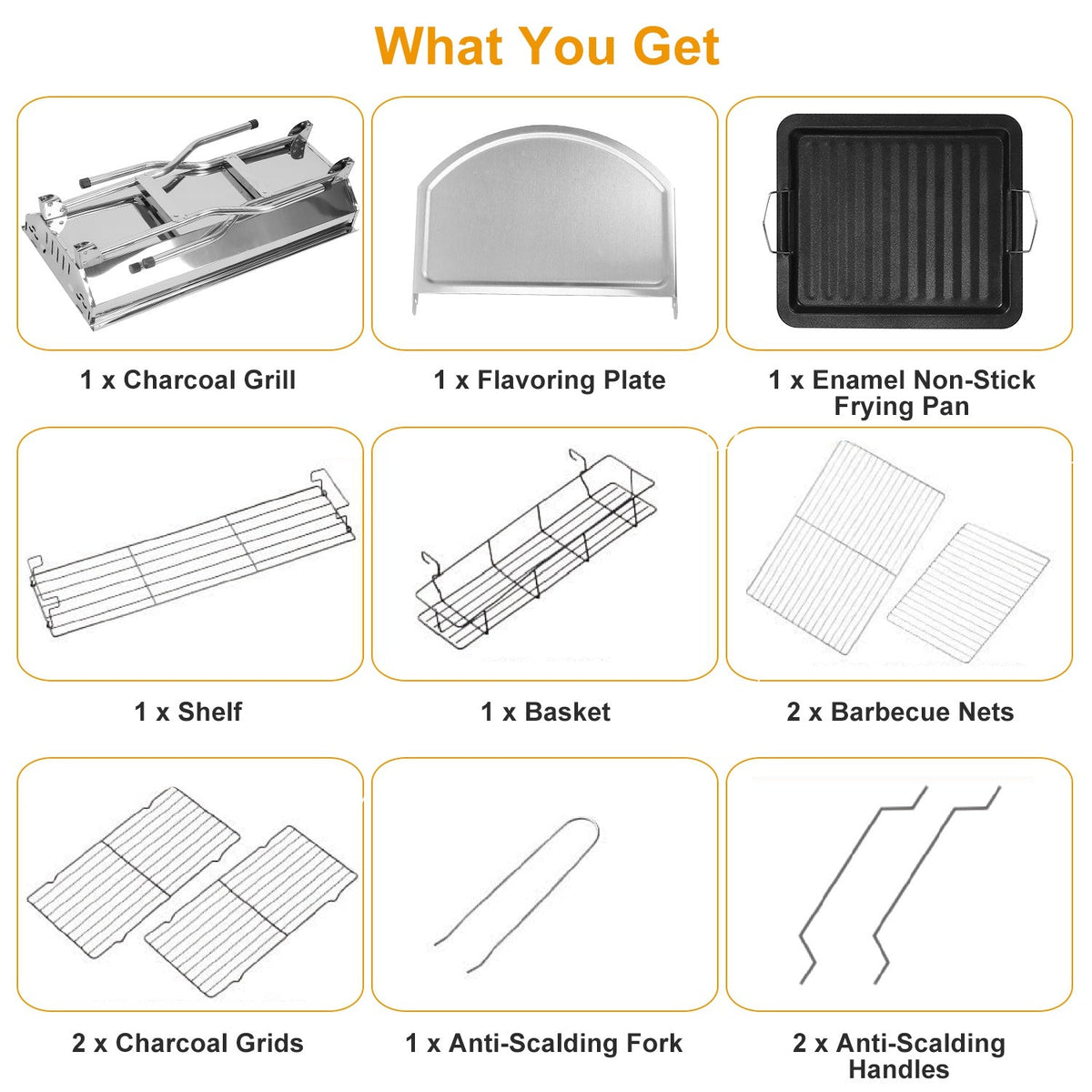 Large Foldable Charcoal BBQ Grill with Non-Stick Pan – Serves Up to 8