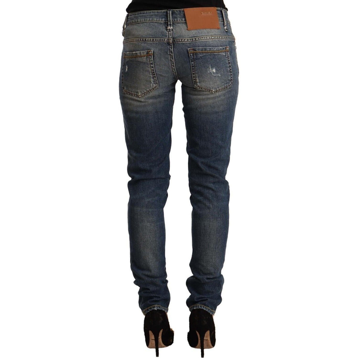 Acht Blue Washed Cotton Mid Waist Skinny Denim Jeans