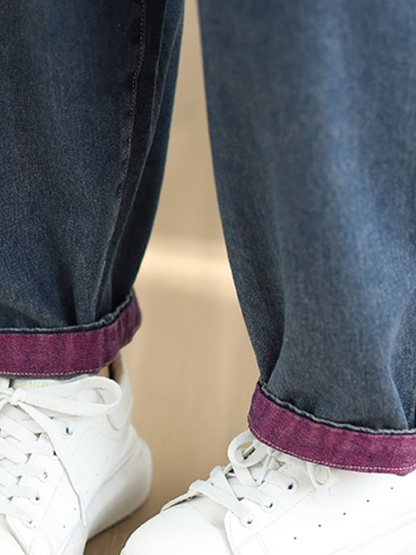 Artful Patchwork Harem Denim Pants, Relaxed Tapered Silhouette for Women