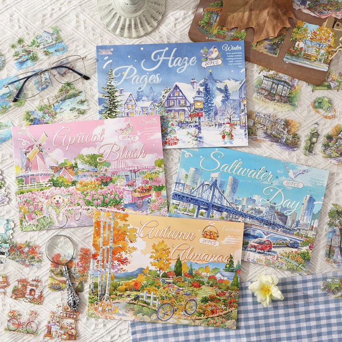 20 Sheets Seasonal Landscape PET Stickers Book SSFJ
