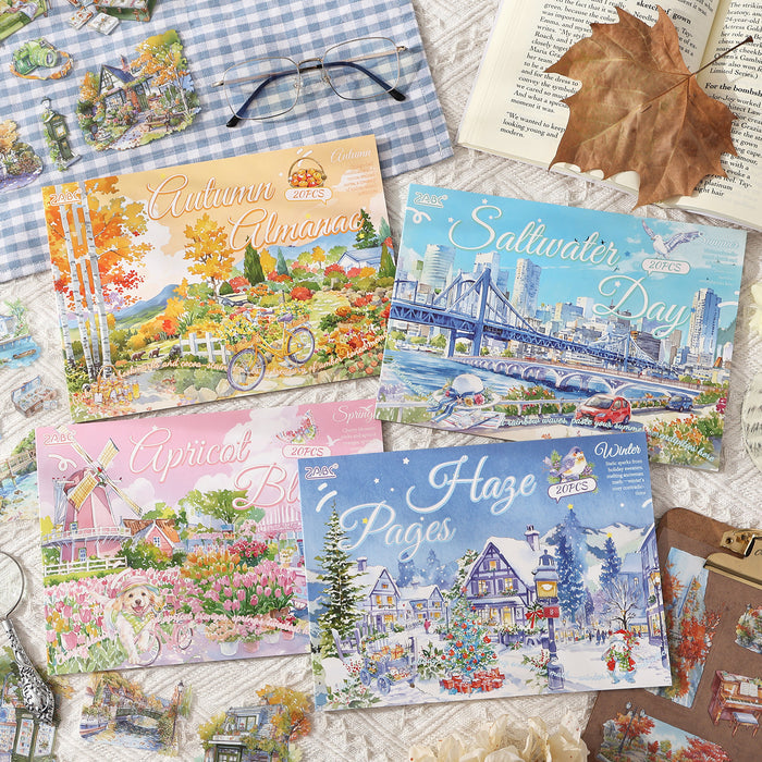 20 Sheets Seasonal Landscape PET Stickers Book SSFJ