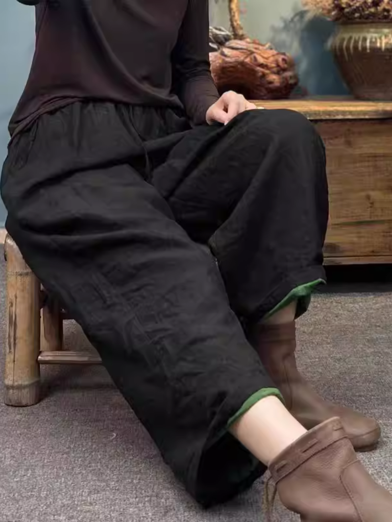 Relaxed Cotton Linen Pants with Tapered Cuffs, Artisanal Women's Trousers