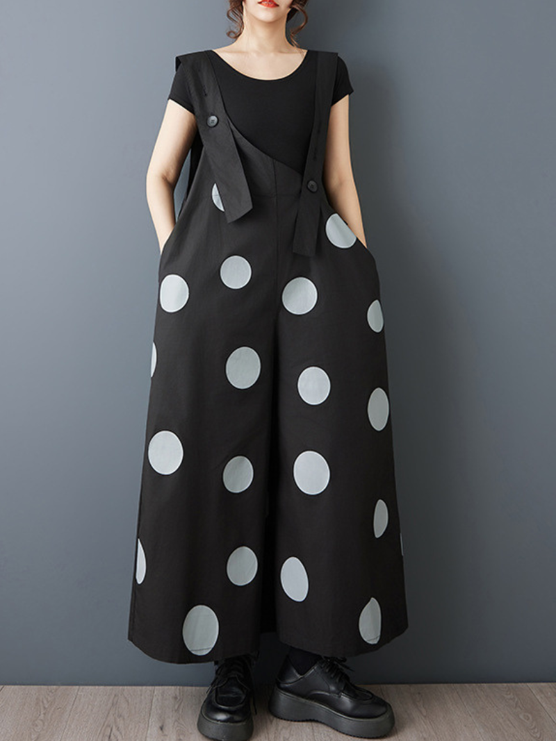 Modern Polka Dot Pinafore Dress with Wide A-line, Sculptural Silhouette