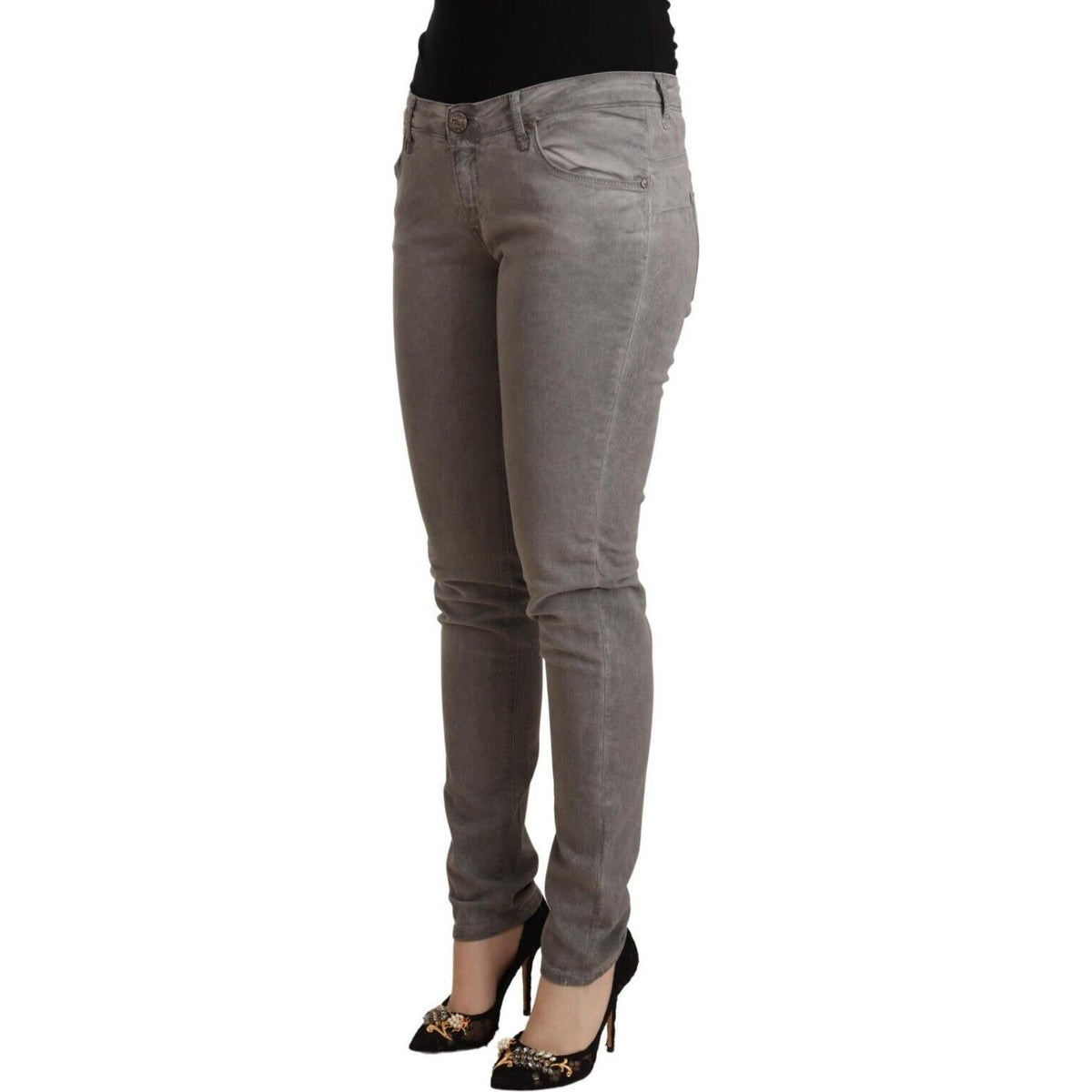 Acht Gray Cotton Low Waist Skinny Push Up Denim Jeans