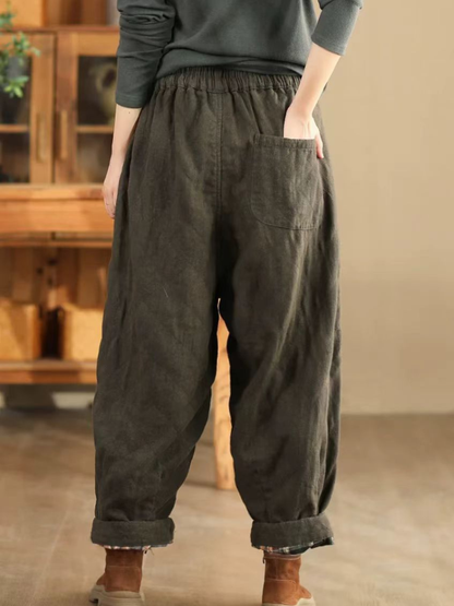 Artisan Cotton&Flax Relaxed Lantern Trousers – Women's Harem Pants with Pockets