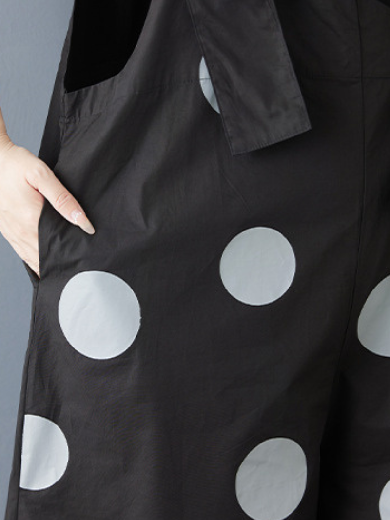 Modern Polka Dot Pinafore Dress with Wide A-line, Sculptural Silhouette
