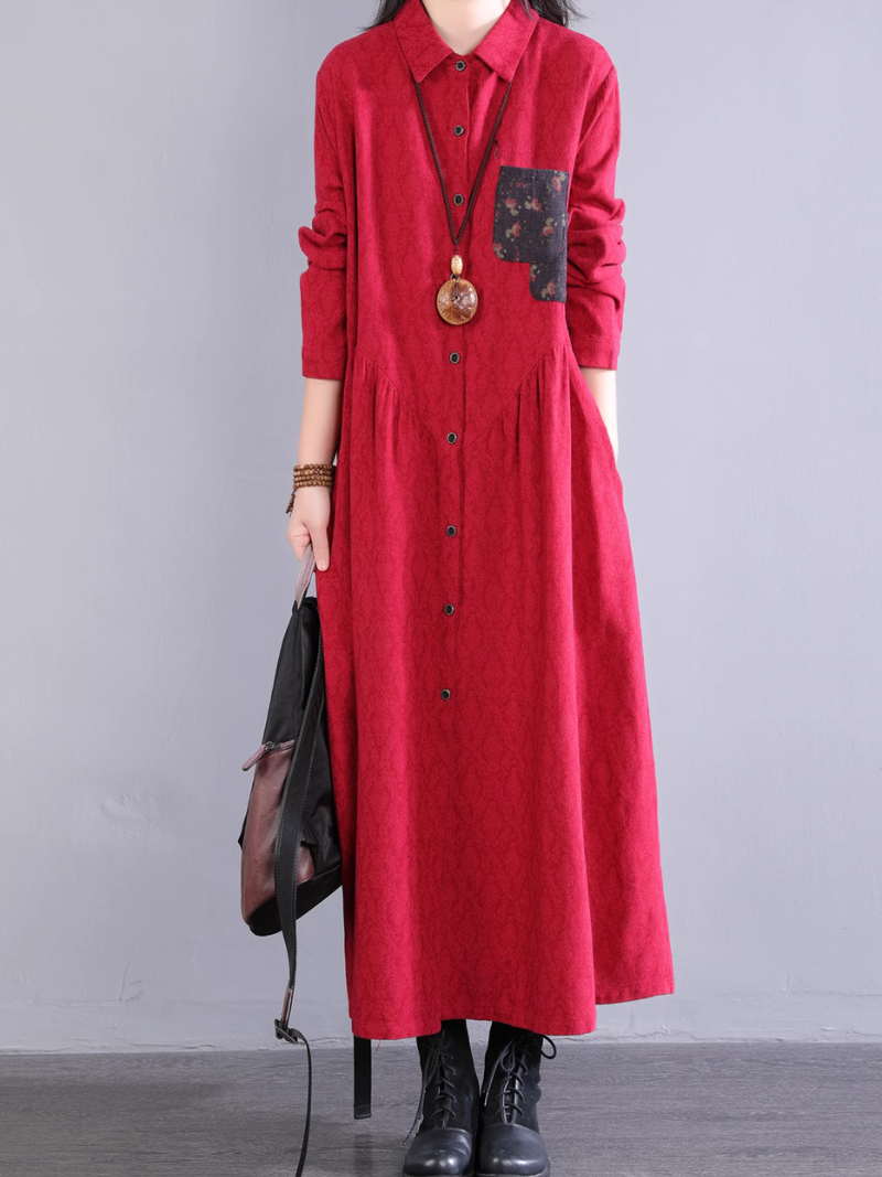 Women's Elegant Summer Side Pockets Button-Up A-Line Dress