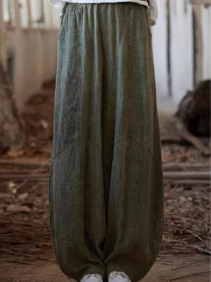 Women’s Wide-Leg Cotton Blend Balloon Pants with Pockets, Minimal Chic