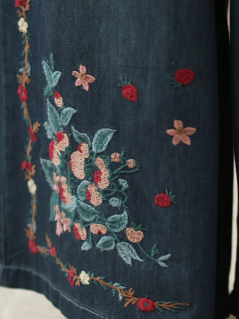 Embroidered Wide-Leg Denim Palazzo Pants in Soft Cotton, Relaxed Drawstring Waist