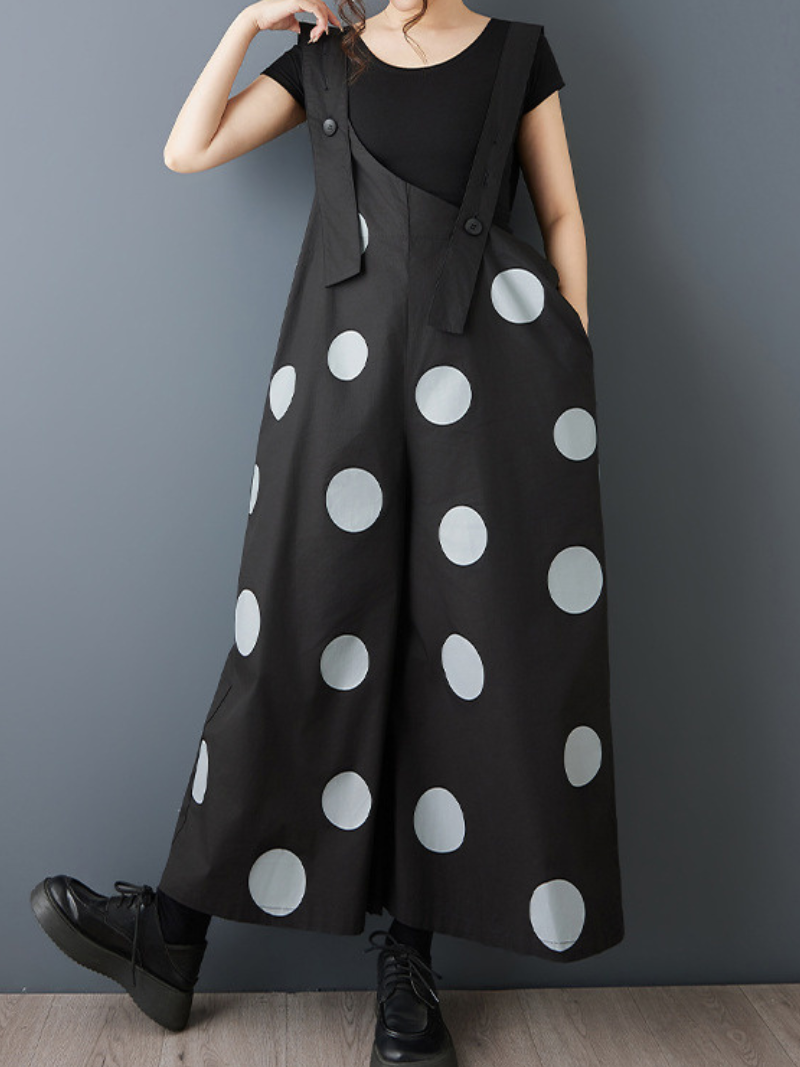 Modern Polka Dot Pinafore Dress with Wide A-line, Sculptural Silhouette