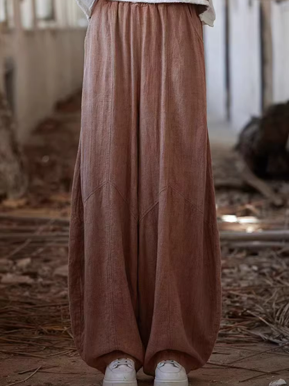 Women’s Wide-Leg Cotton Blend Balloon Pants with Pockets, Minimal Chic