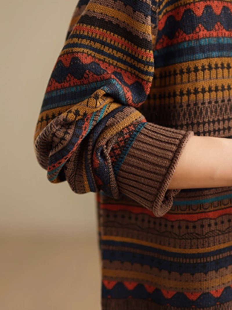 Artisanal Jacquard Mock-Neck Women's Knit Sweater, Relaxed Weekend Layer