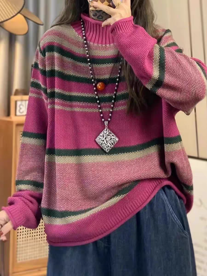 Striped Oversized Sweater in Acrylic Blend for Women, Effortless Knit
