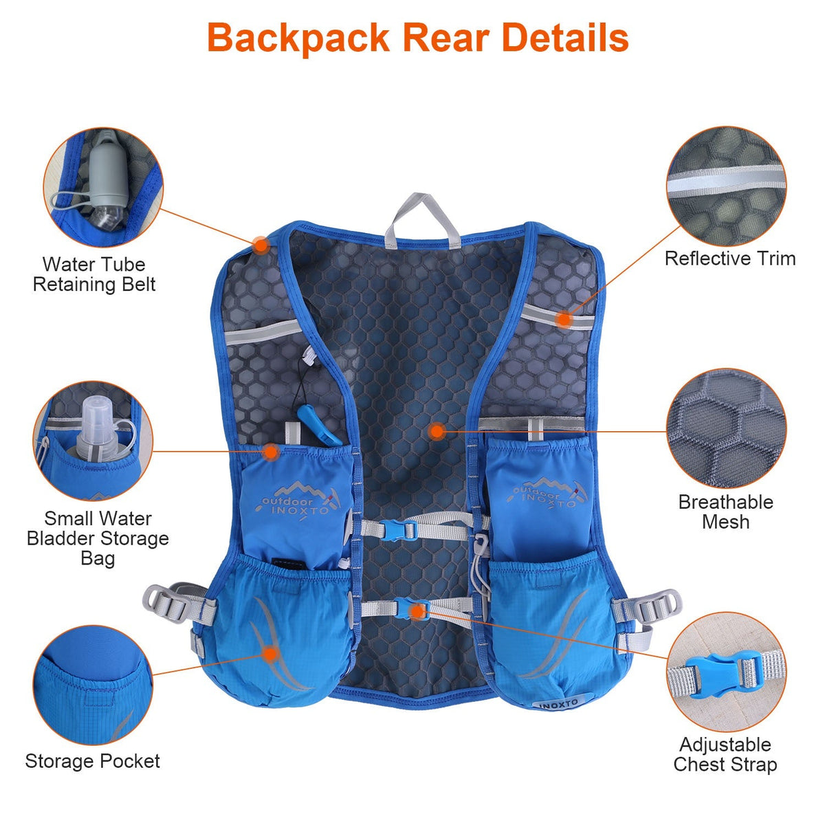 Running Hydration Vest – 5L, 3 Water Bladders, 6 Pockets, Reflective, Adjustable Fit