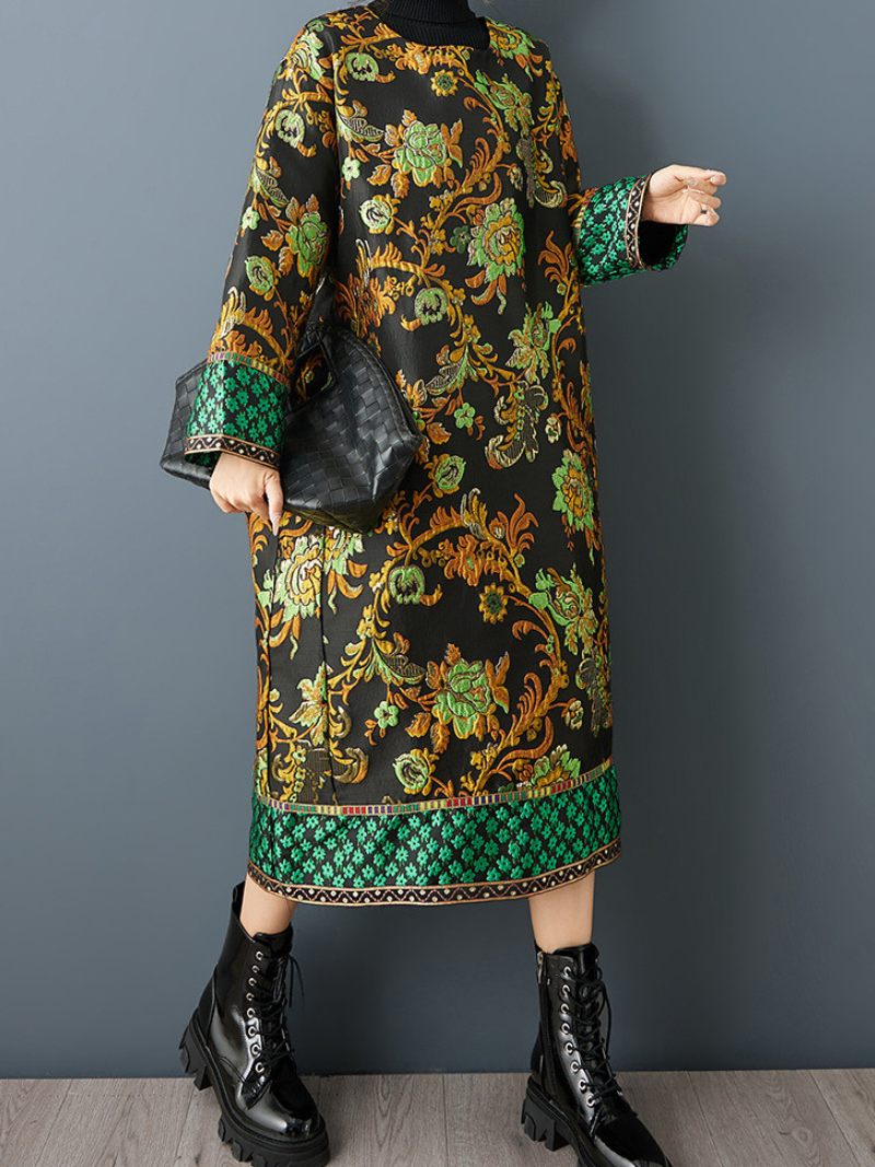 Baroque Jacquard Quilted Midi Dress in a Relaxed Cocoon Silhouette