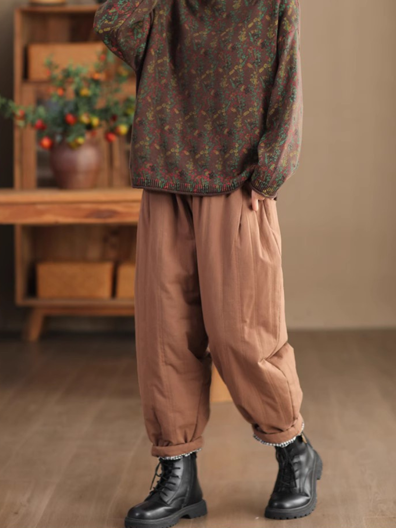 Artisan Cotton&Flax Relaxed Lantern Trousers – Women's Harem Pants with Pockets