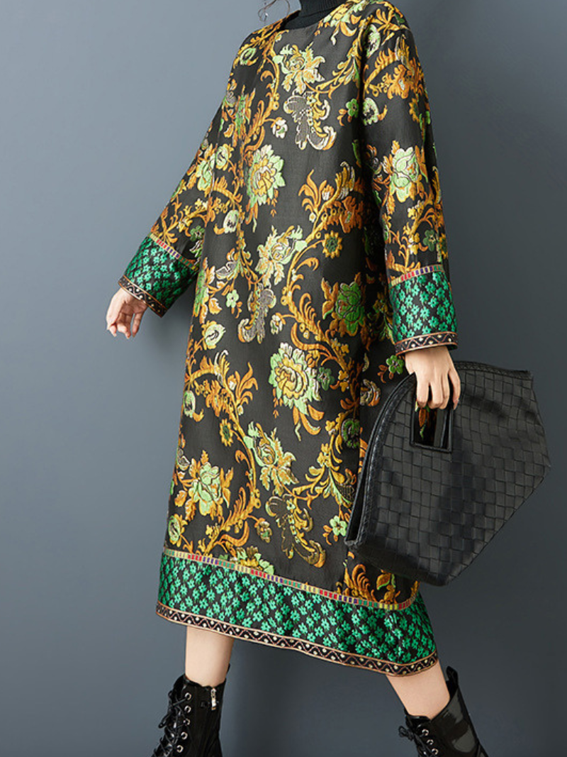 Baroque Jacquard Quilted Midi Dress in a Relaxed Cocoon Silhouette