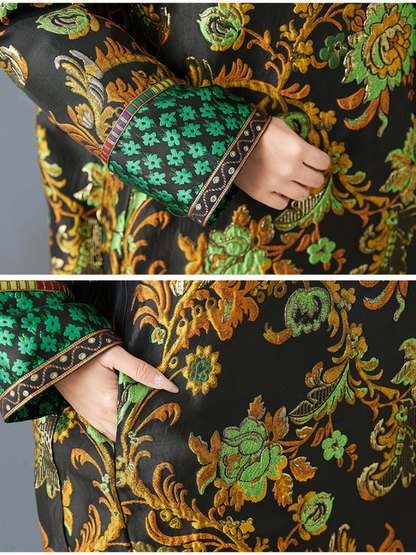 Baroque Jacquard Quilted Midi Dress in a Relaxed Cocoon Silhouette