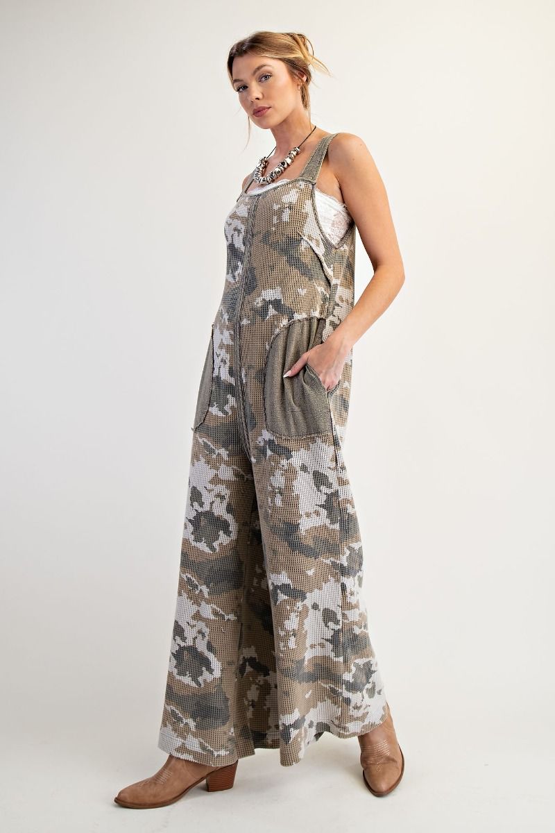 Camo Printed waffle overalls